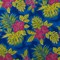 1 Yard Hibiscus Plumeria Monstera Palm Leaves Glitter Polyester Fabric 60 Inch Width